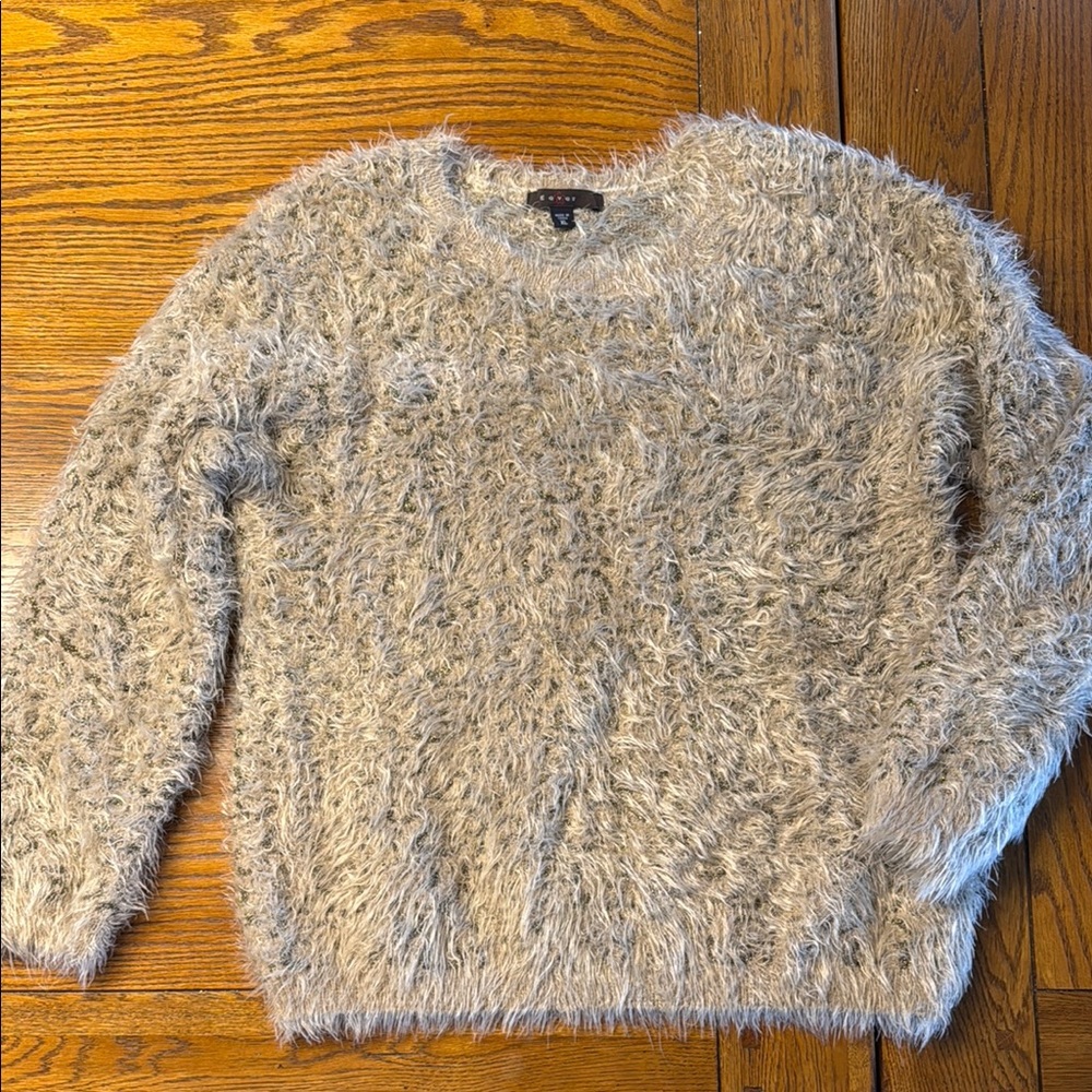 Fever Gray Crew Neck Sweater with Fuzzy Texture